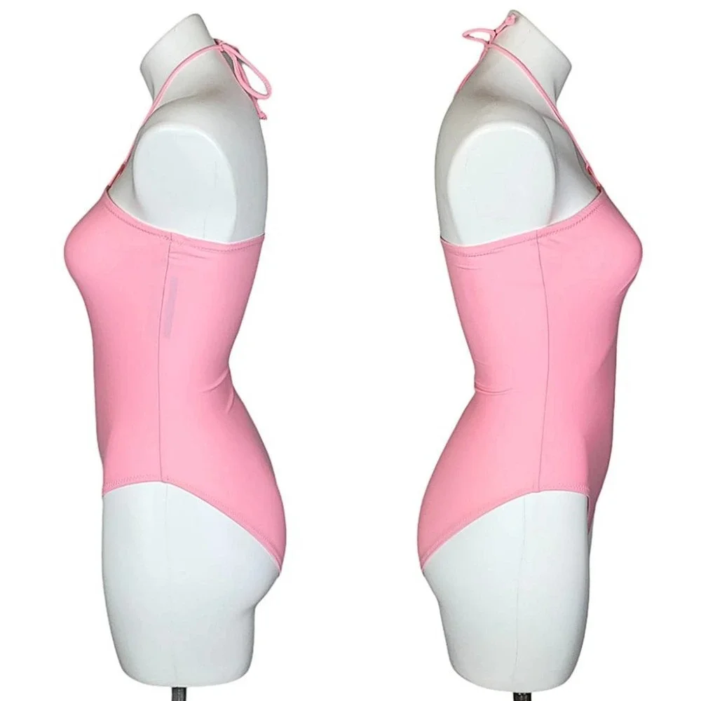 Pastel High-Leg O-Ring Halter One-Piece Swimsuit in Ballet Pink - Picture 5 of 10